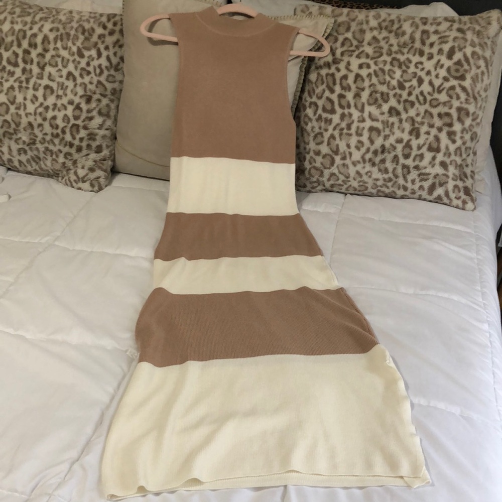 Freshman Tan and Cream Midi Dress